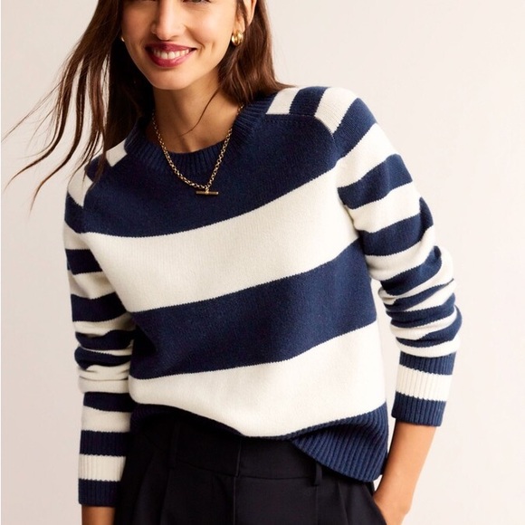 Boden Sweaters - Boden Olivia Merino Wood Navy Striped Jumper Size Small
